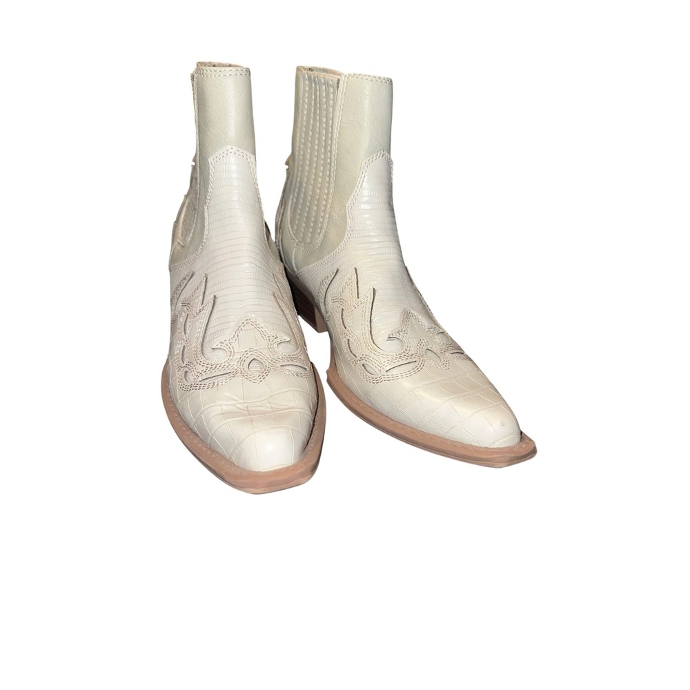 Coconuts by Matisse Milo Cream White Croc Emboss Western Ankle Boots Womens 8.5